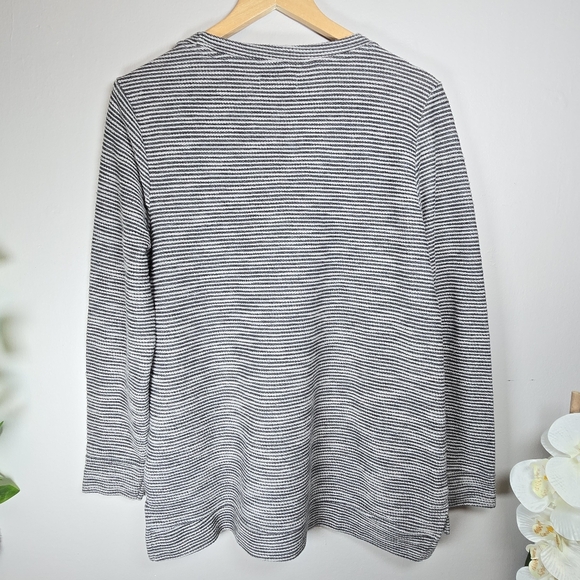 Per Se Sport Gray Stripe Knit Sweater Medium Large Stretch Country Cottage Chic - Picture 6 of 9